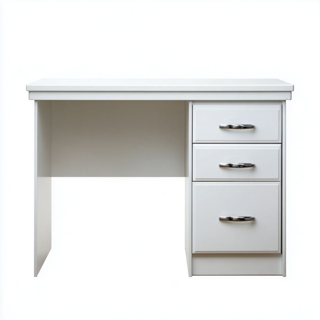 Scrivania Bianca con Tre Cassetti e Maniglie in Metallo