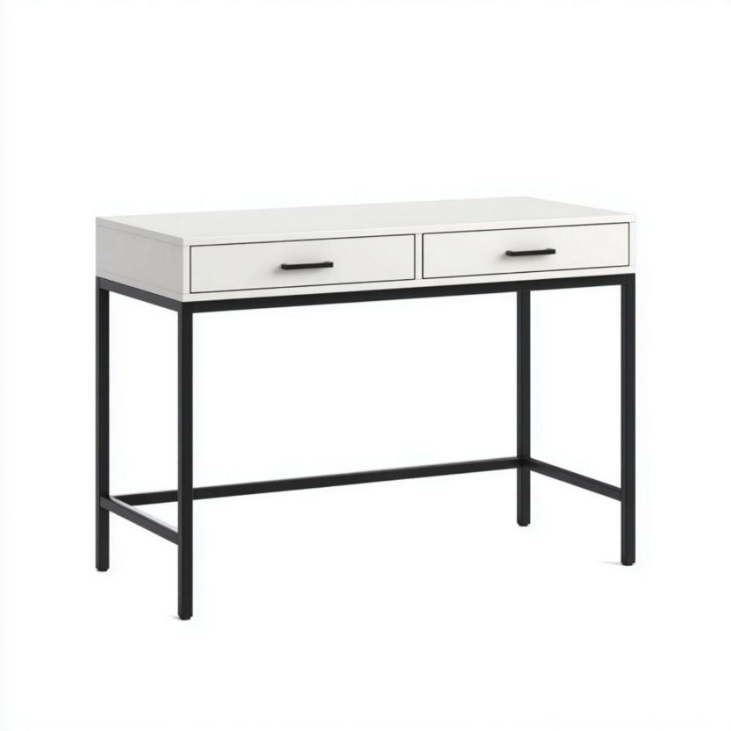 Scrivania da Studio con Ripiano Bianco e Struttura in Acciaio Nero