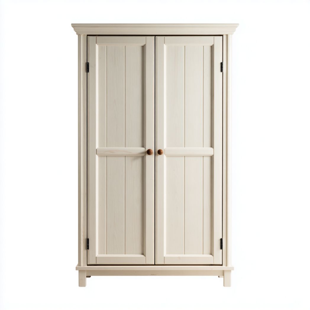 Armadio in Legno di Pioppo a 2 Ante con Finitura Bianco Crema