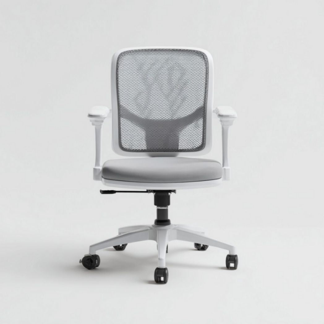 Sedia da Ufficio Ergonomica con Rivestimento in Tessuto Grigio e Schienale a Rete