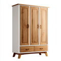 Armadio in Legno di Quercia con 3 Ante 2 Cassetti e Struttura Bianca