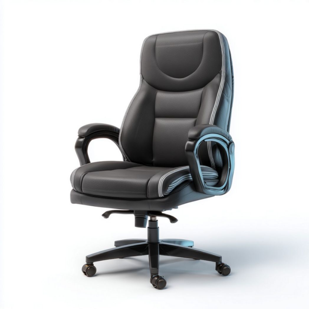 Sedia da Ufficio Girevole con Rivestimento in Pelle Nera